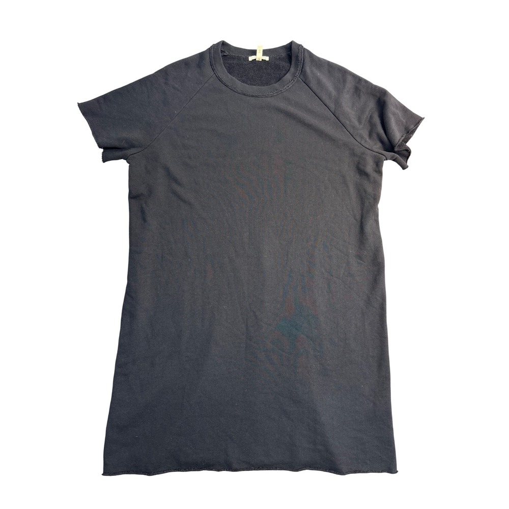 Eileen Fisher Black French Terry Raw Edge T-Shirt Dress Size L Raglan Sleeve